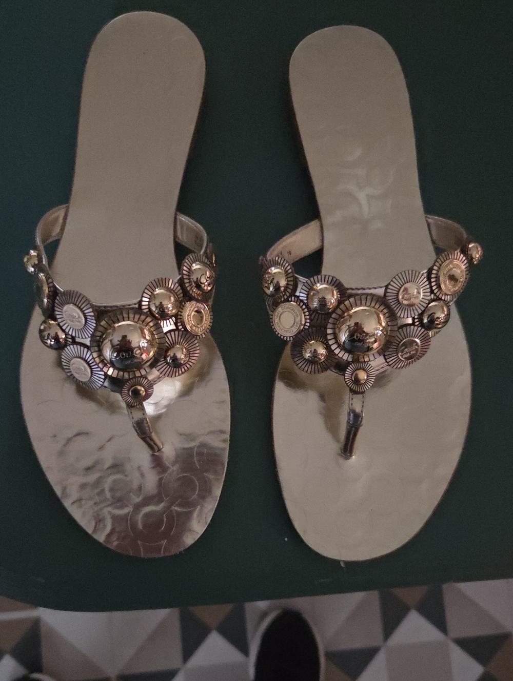 Metallic Gold Embellished Women's Thong Sandals